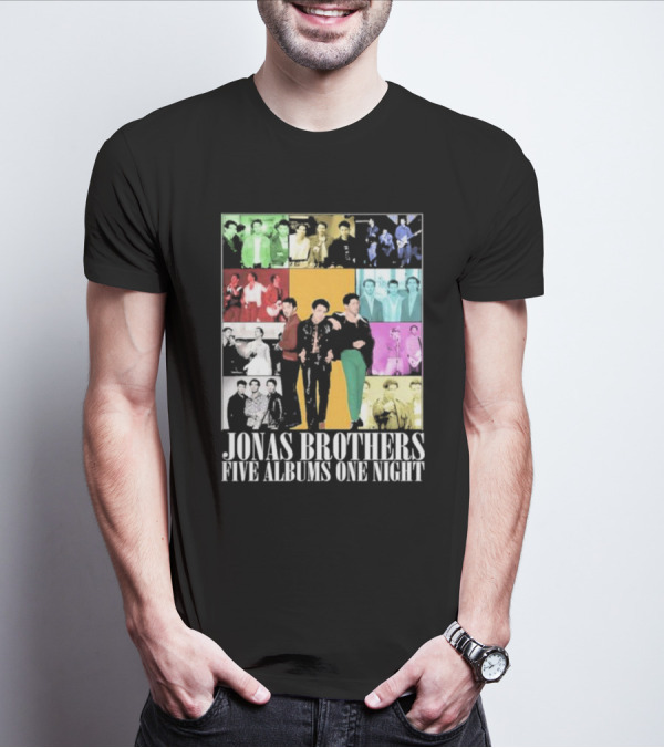 Jonas Brothers Five Albums One Night Multicolor Photo Collage T-Shirt