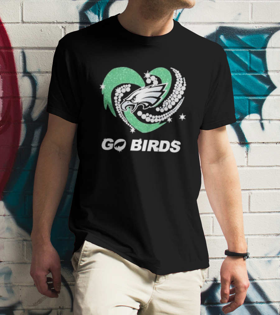 Philadelphia Eagles Go Birds Sparkling Heart T-Shirt