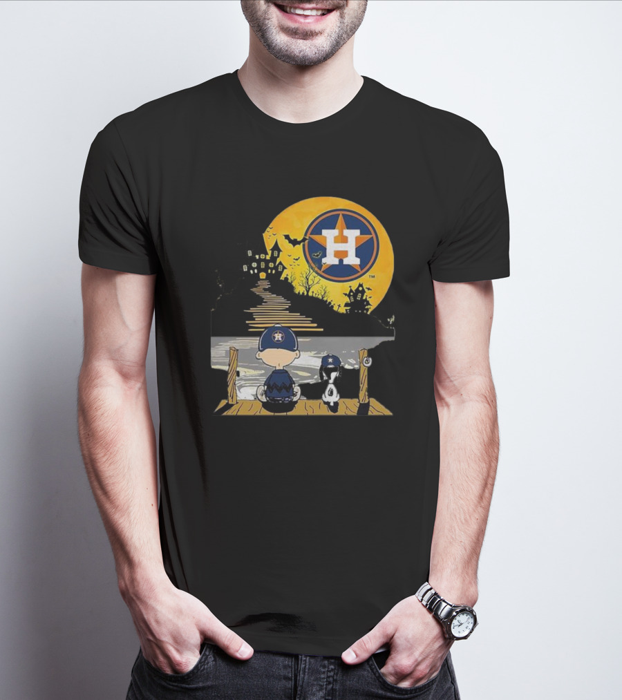 Snoopy Charlie Brown Houston Astros Halloween Moon Scene T-Shirt