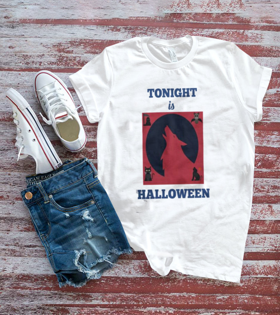 Tonight Is Halloween Dark Wolf Cats Bats Moon T-Shirt