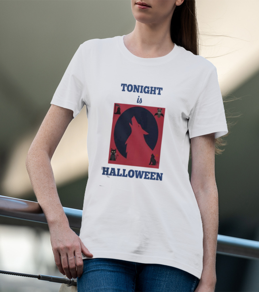Tonight Is Halloween Dark Wolf Cats Bats Moon T-Shirt