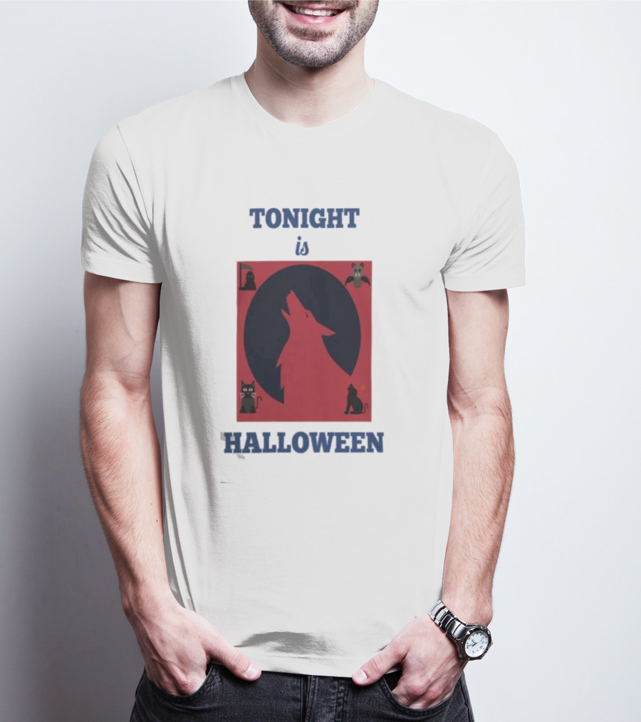Tonight Is Halloween Dark Wolf Cats Bats Moon T-Shirt