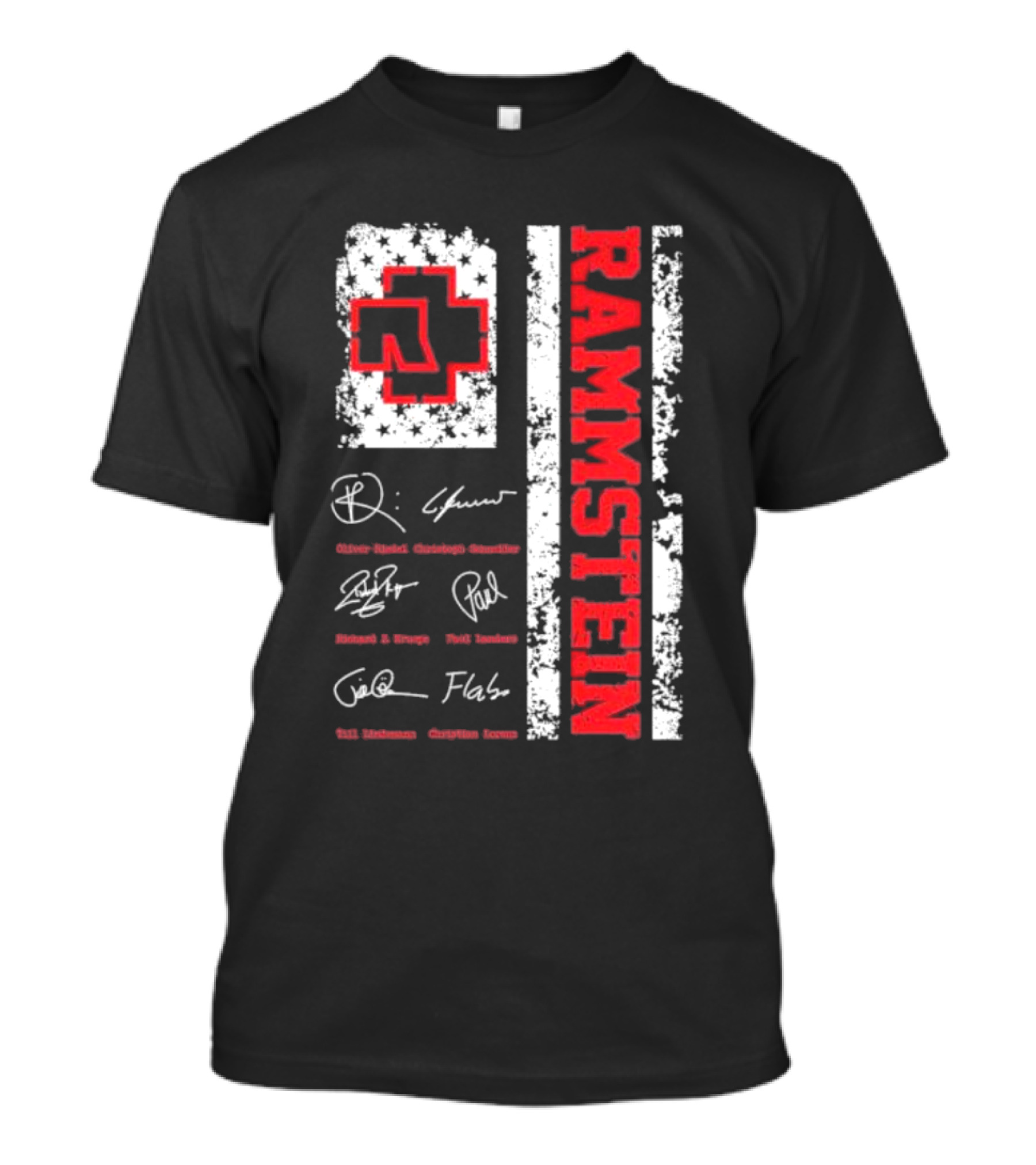 Rammstein Logo With Band Member Signatures And Cross T-Shirt