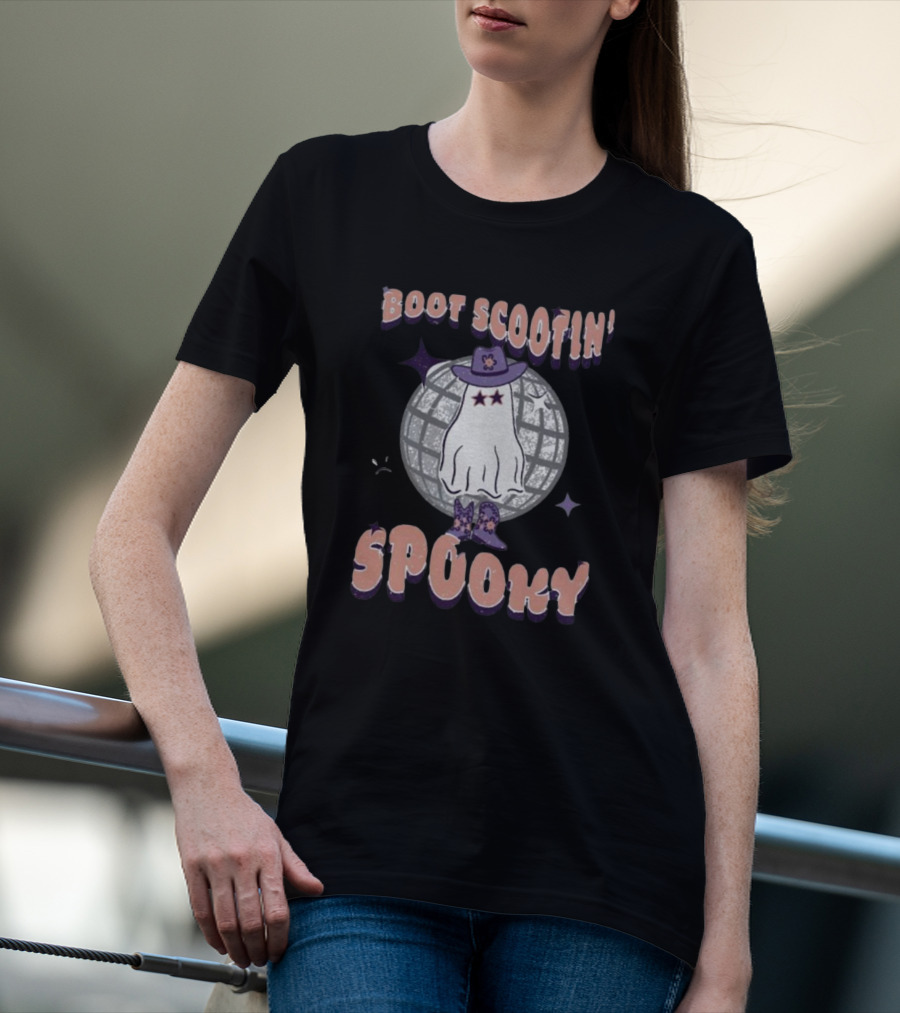 Boot Scootin’ Spooky Ghost With Cowboy Hat And Disco Ball T-Shirt
