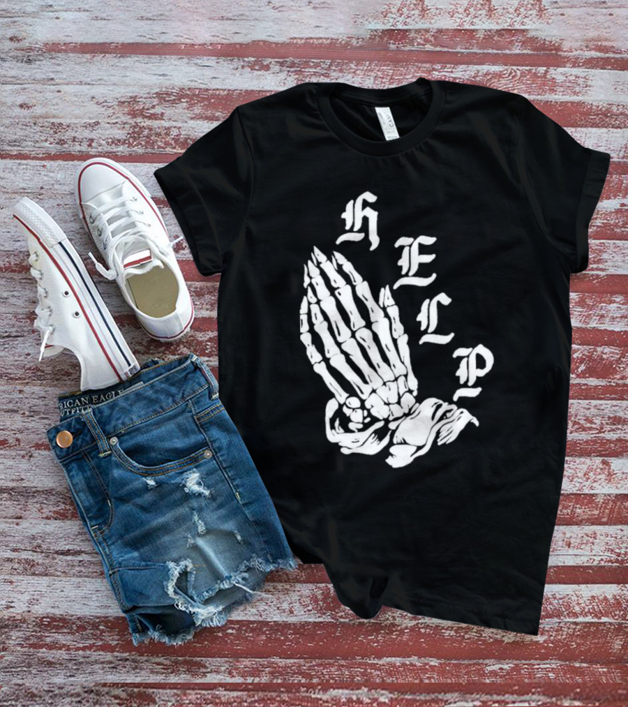 HELP Bones Puff Print Skeleton Hands T-Shirt