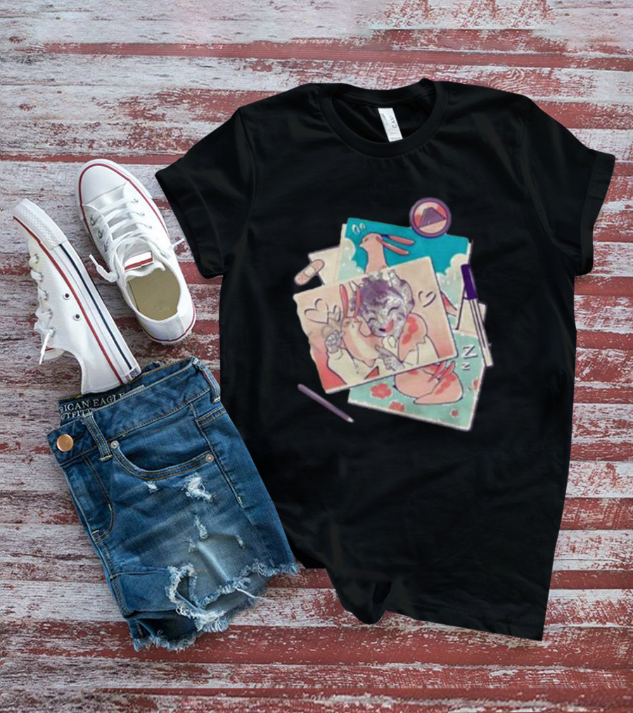 Mango Memories Pastel Rabbit Drawings With Heart And Zz Motif T-Shirt