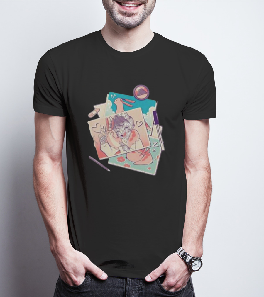 Mango Memories Pastel Rabbit Drawings With Heart And Zz Motif T-Shirt