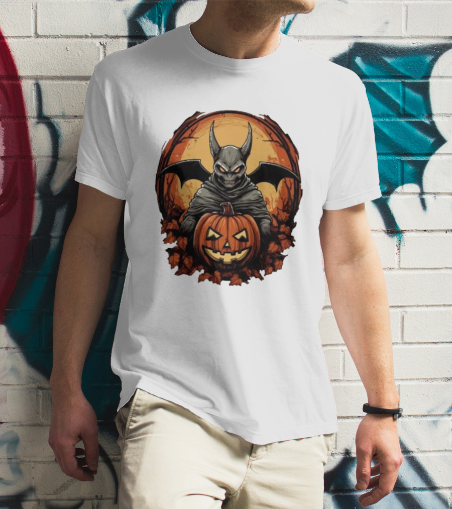 Bat Devil Pumpkin Halloween Moon Shadows T-Shirt