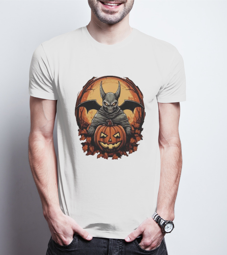 Bat Devil Pumpkin Halloween Moon Shadows T-Shirt
