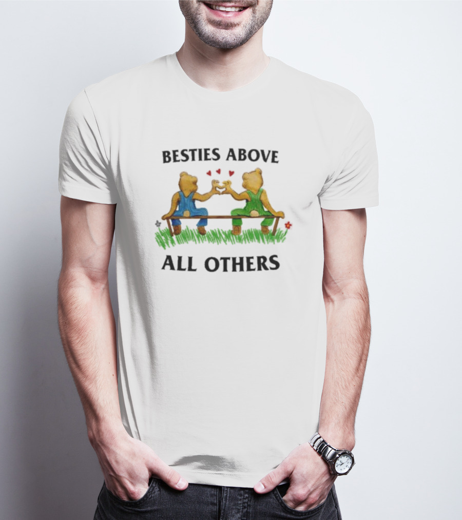 Besties Above All Others Fist Bump Bears On A Bench T-Shirt