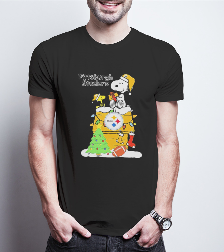 Pittsburgh Steelers Christmas Snoopy Rooftop Holiday Scene T-Shirt