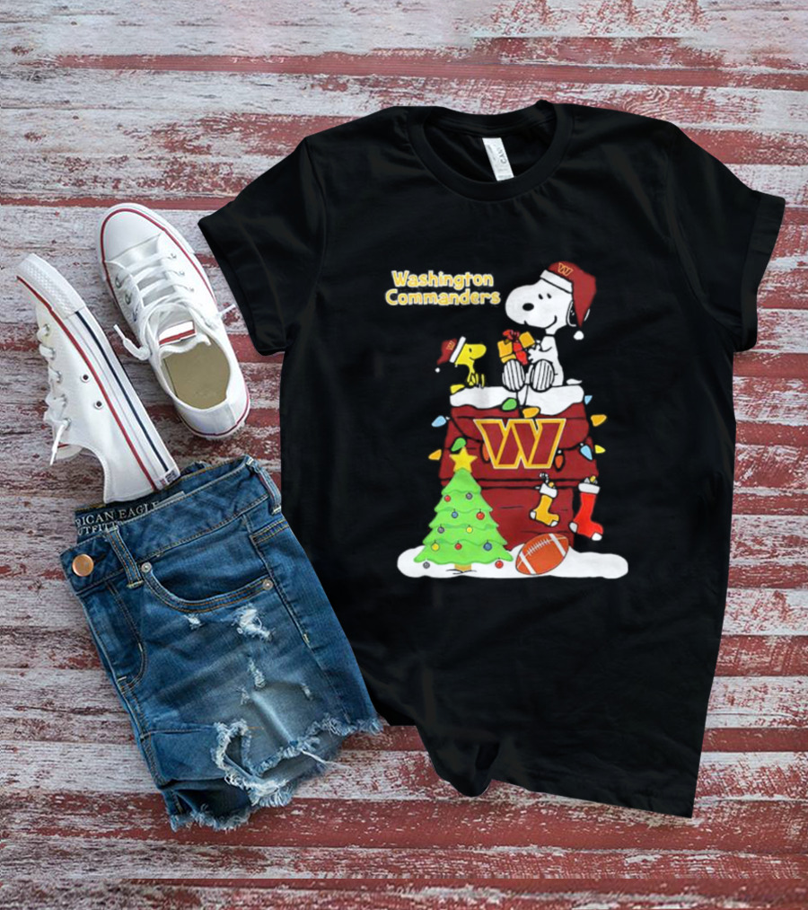 Washington Commanders Christmas Snoopy Chimney Festive Scene T-Shirt