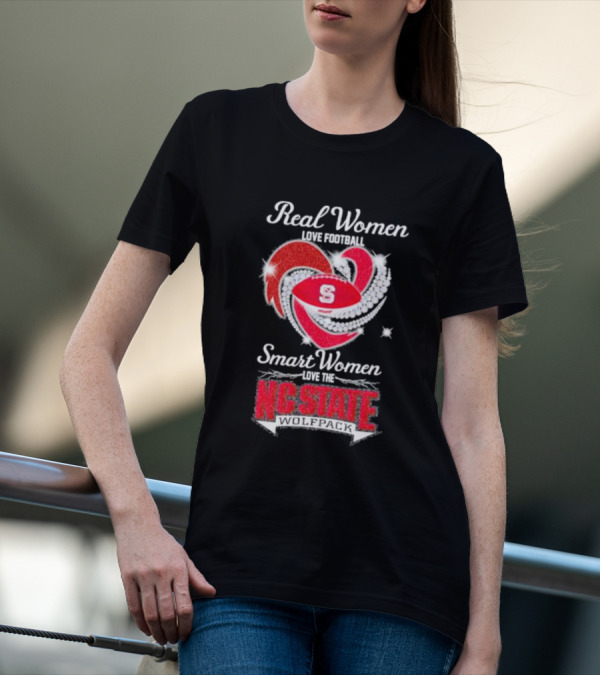 Real Women Love Football Smart Women Love The NC State Wolfpack Diamond Heart T-Shirt