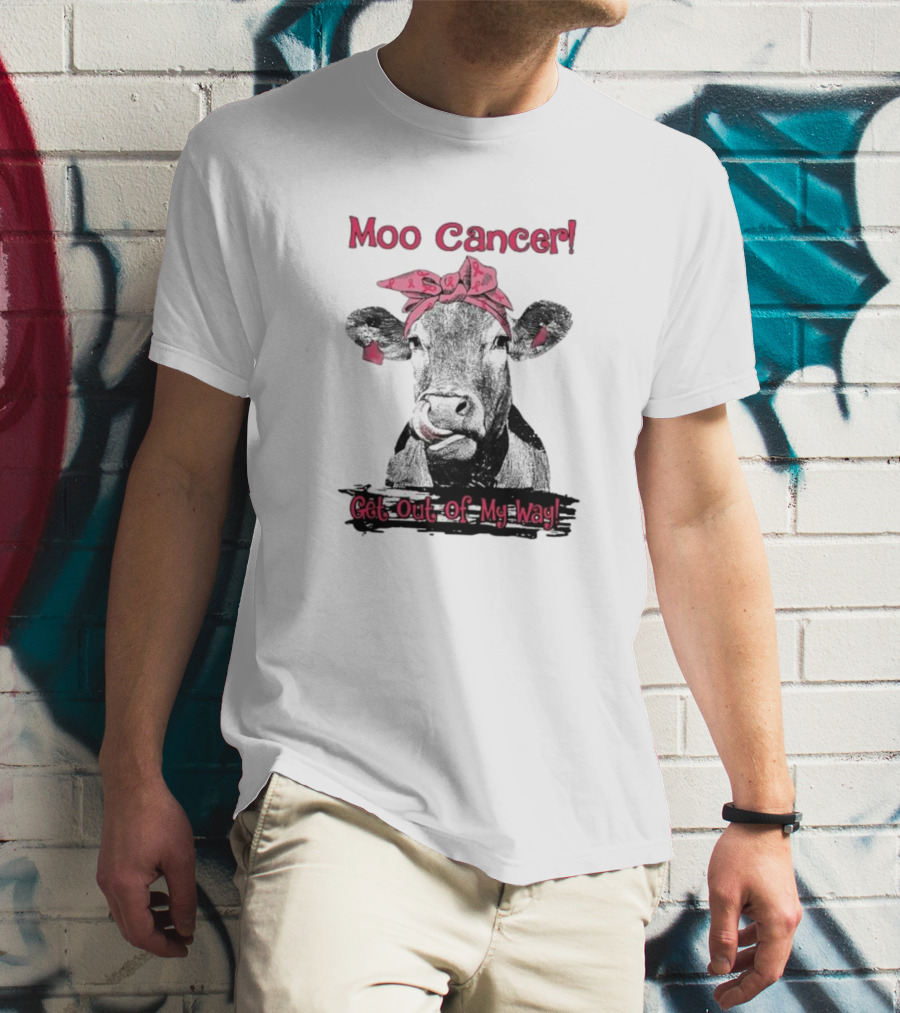 Moo Cancer Get Out Of My Way Pink Bandana Cow T-Shirt