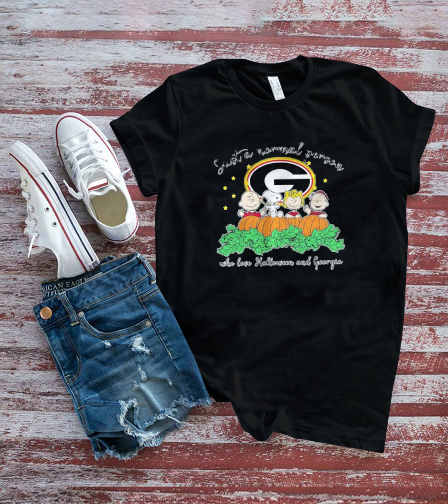 Just A Normal Person Who Love Halloween And Georgia With Peanuts Characters And Georgia Bulldogs T-Shirt