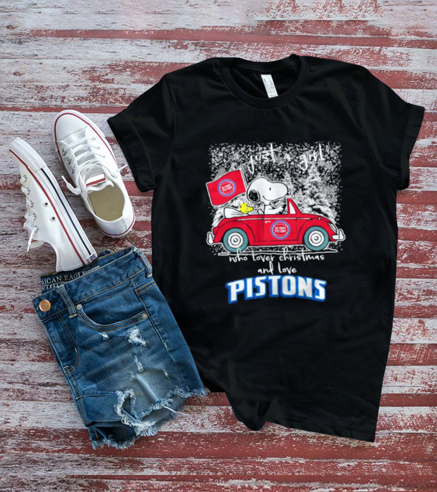 Snoopy And Woodstock Just A Girl Who Loves Christmas And Detroit Pistons T-Shirt