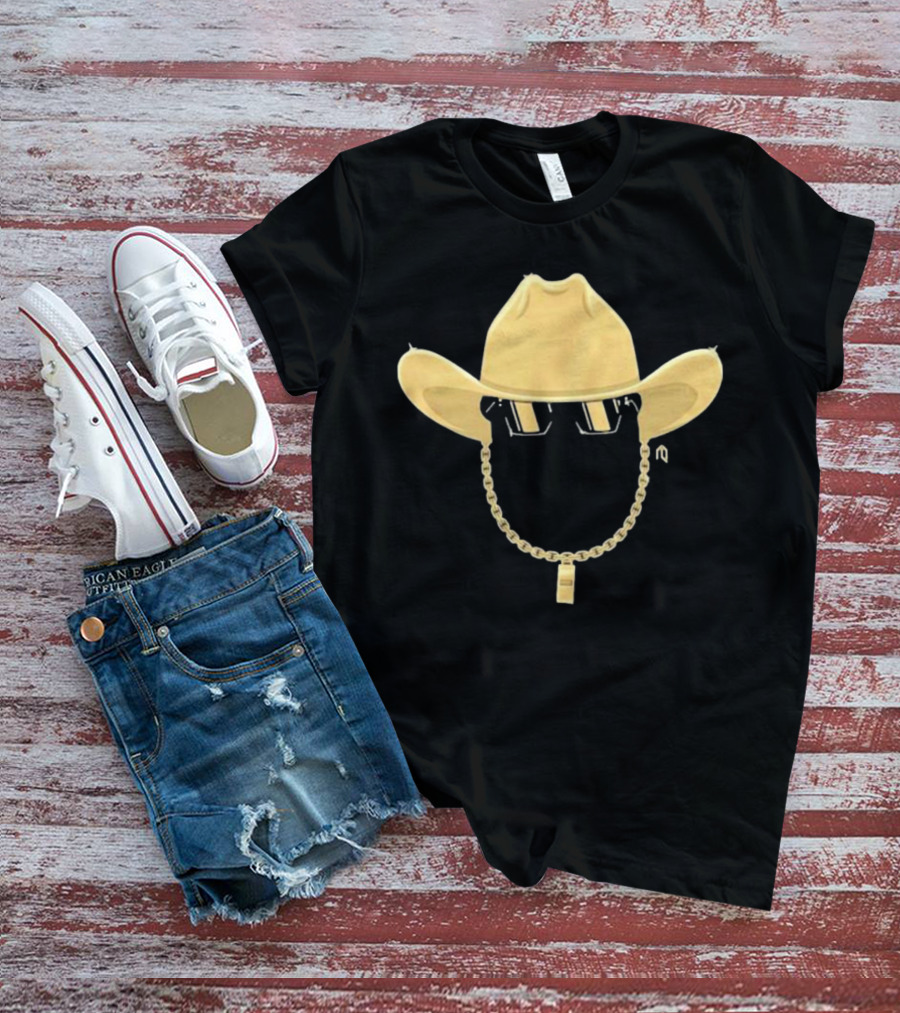 Coach Prime Golden Cowboy Hat With Sunglasses And Chain T-Shirt