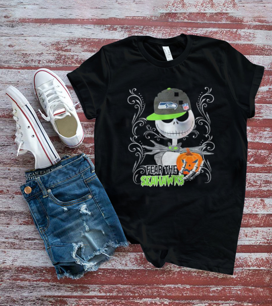 Jack Skellington Pumpkin Halloween Fear The Seattle Seahawks T-Shirt