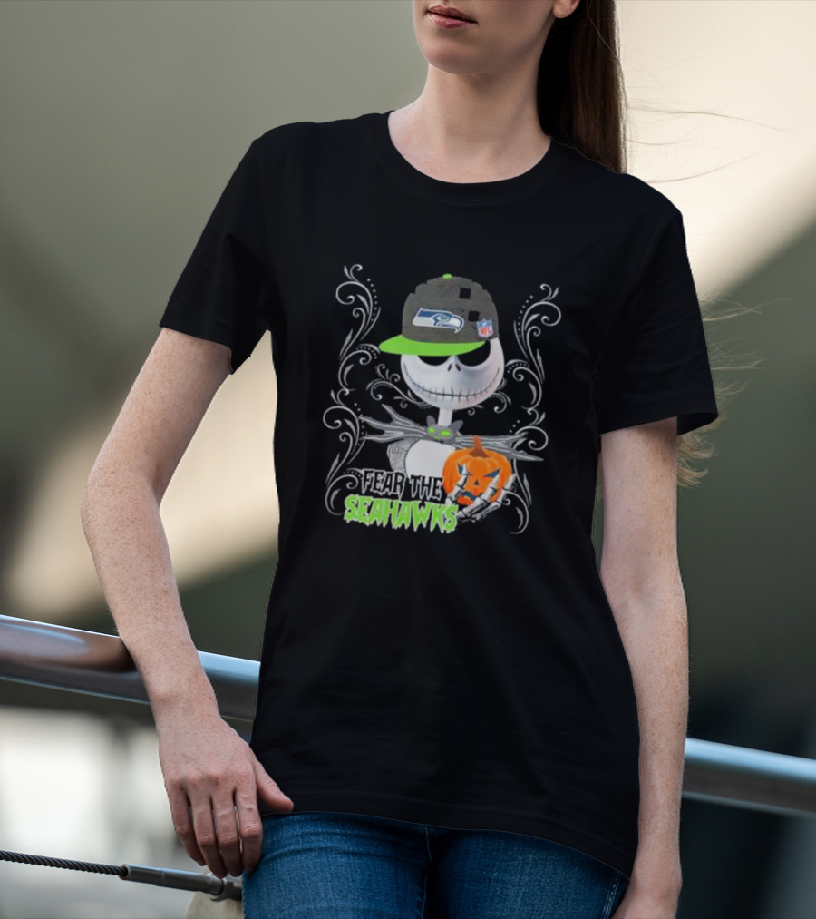Jack Skellington Pumpkin Halloween Fear The Seattle Seahawks T-Shirt