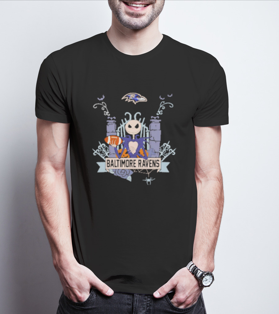NFL Baltimore Ravens Jack Skellington Halloween Football T-Shirt