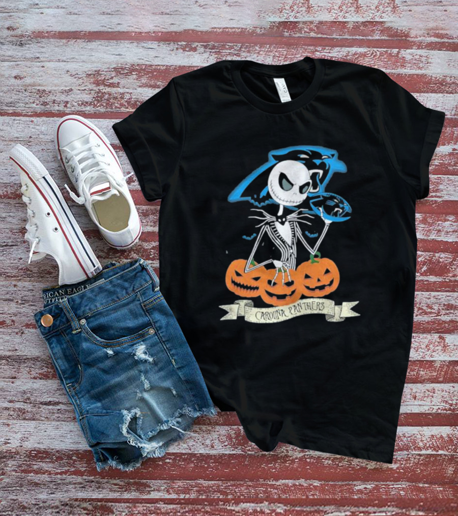 NFL Carolina Panthers Jack Skellington Halloween Football Pumpkins T-Shirt