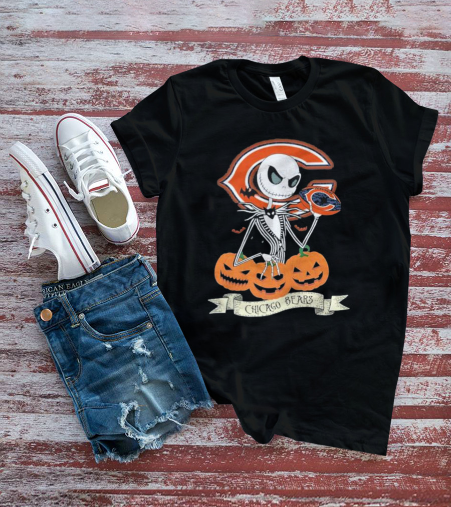 Chicago Bears Halloween Jack Skellington NFL Pumpkin T-Shirt