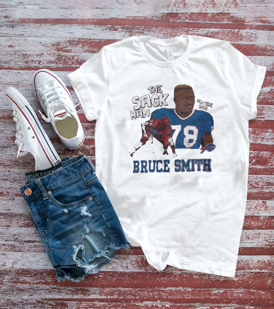Buffalo Bills Bruce Smith The Sack Man All Time 200 Hall Of Fame T-Shirt