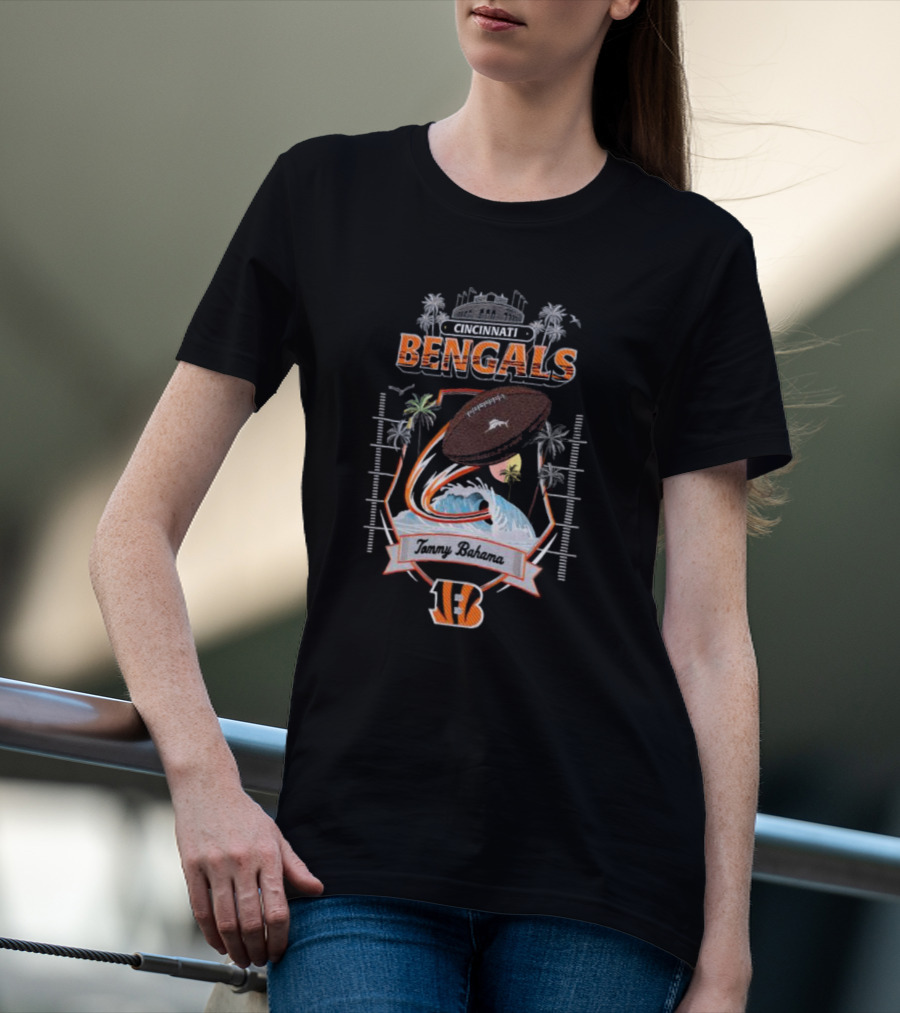 Cincinnati Bengals Tommy Bahama Tropical Football Tidal Wave Kickoff Camp T-Shirt