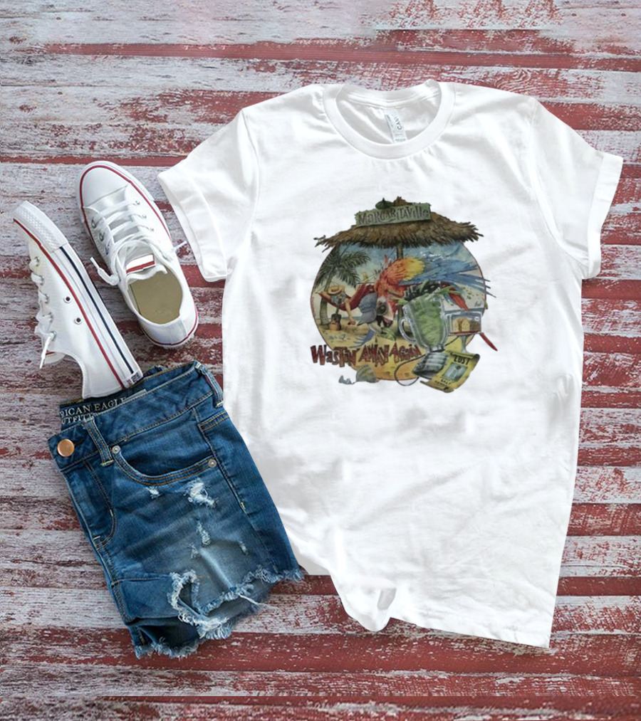 Margaritaville Wastin' Away Again Parrothead Island Trop Rock Beach Lover Fins Up Sail On Jimmy Buffett Fan T-Shirt