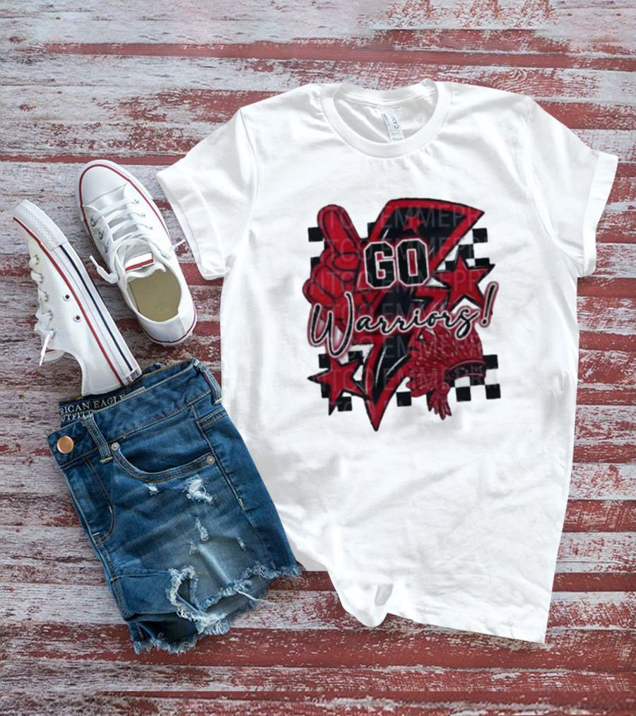 Go Warriors Football Sublimation With Foam Finger And Red Headdress T-Shirt