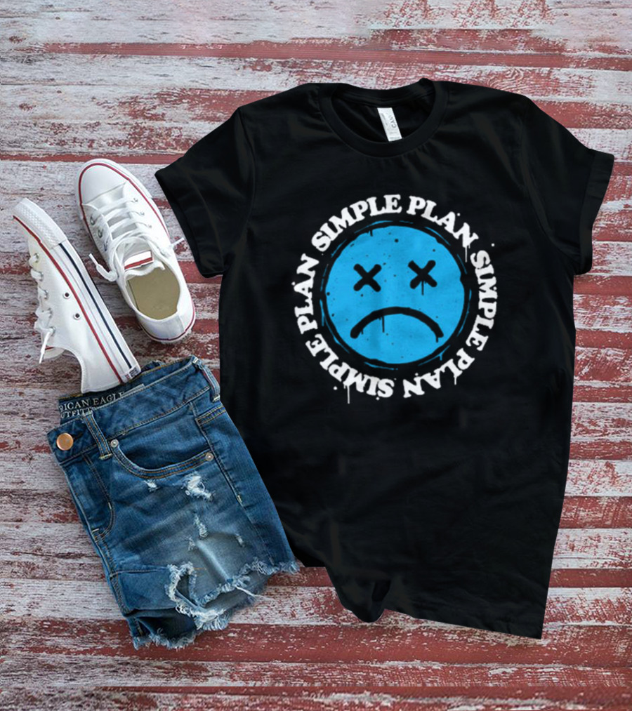 Simple Plan Sad Face Blue Emoticon T-Shirt
