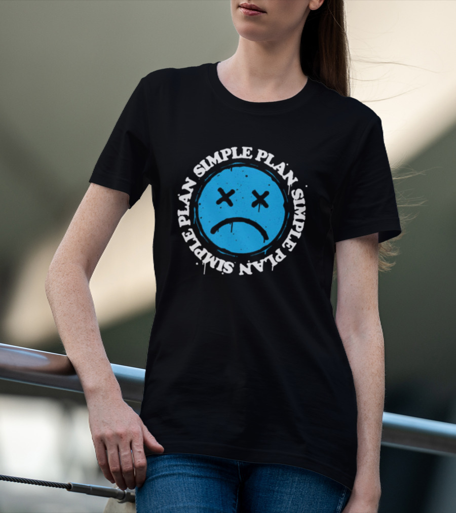 Simple Plan Sad Face Blue Emoticon T-Shirt