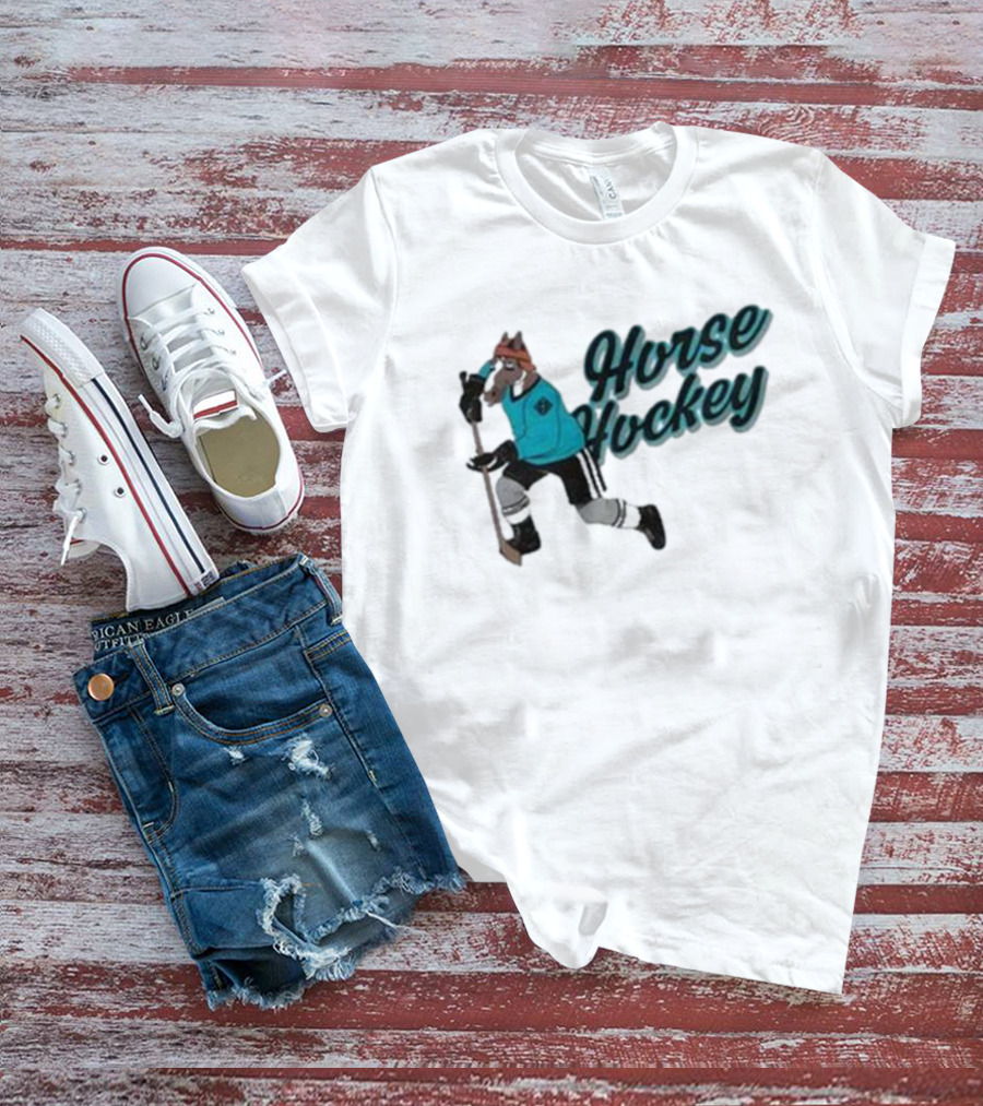 Horse Hockey Skating Horse Player In Teal Jersey T-Shirt