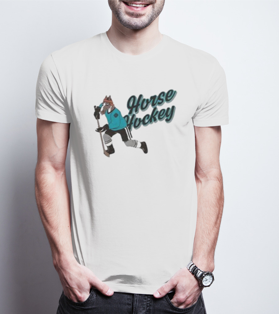 Horse Hockey Skating Horse Player In Teal Jersey T-Shirt