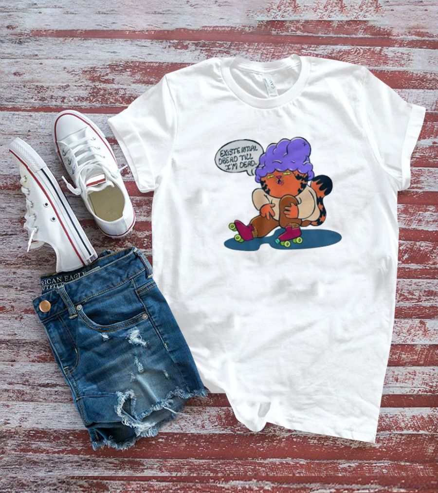 Existential Dread Till I’m Dead Cat Roller Skates Purple Hair T-Shirt