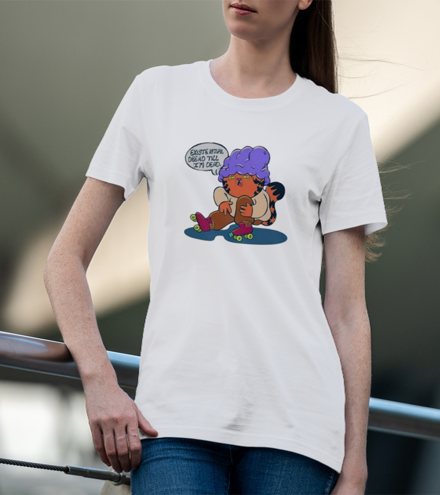 Existential Dread Till I’m Dead Cat Roller Skates Purple Hair T-Shirt