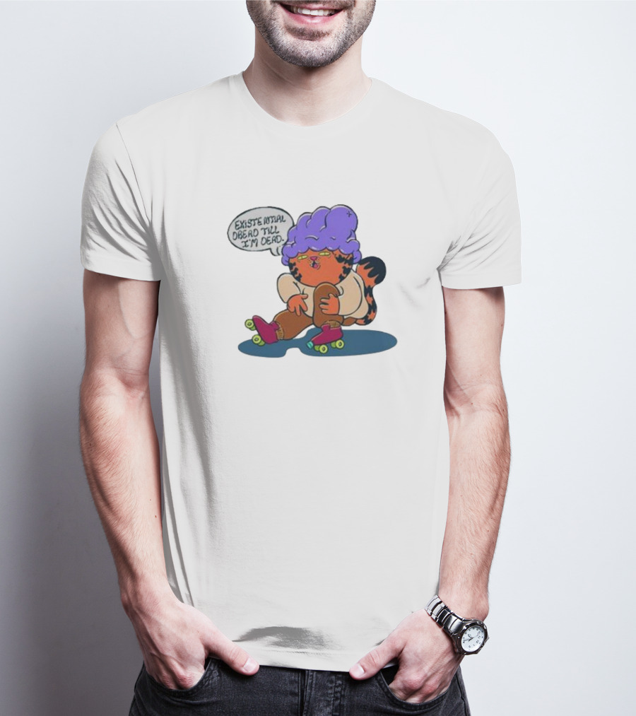 Existential Dread Till I’m Dead Cat Roller Skates Purple Hair T-Shirt