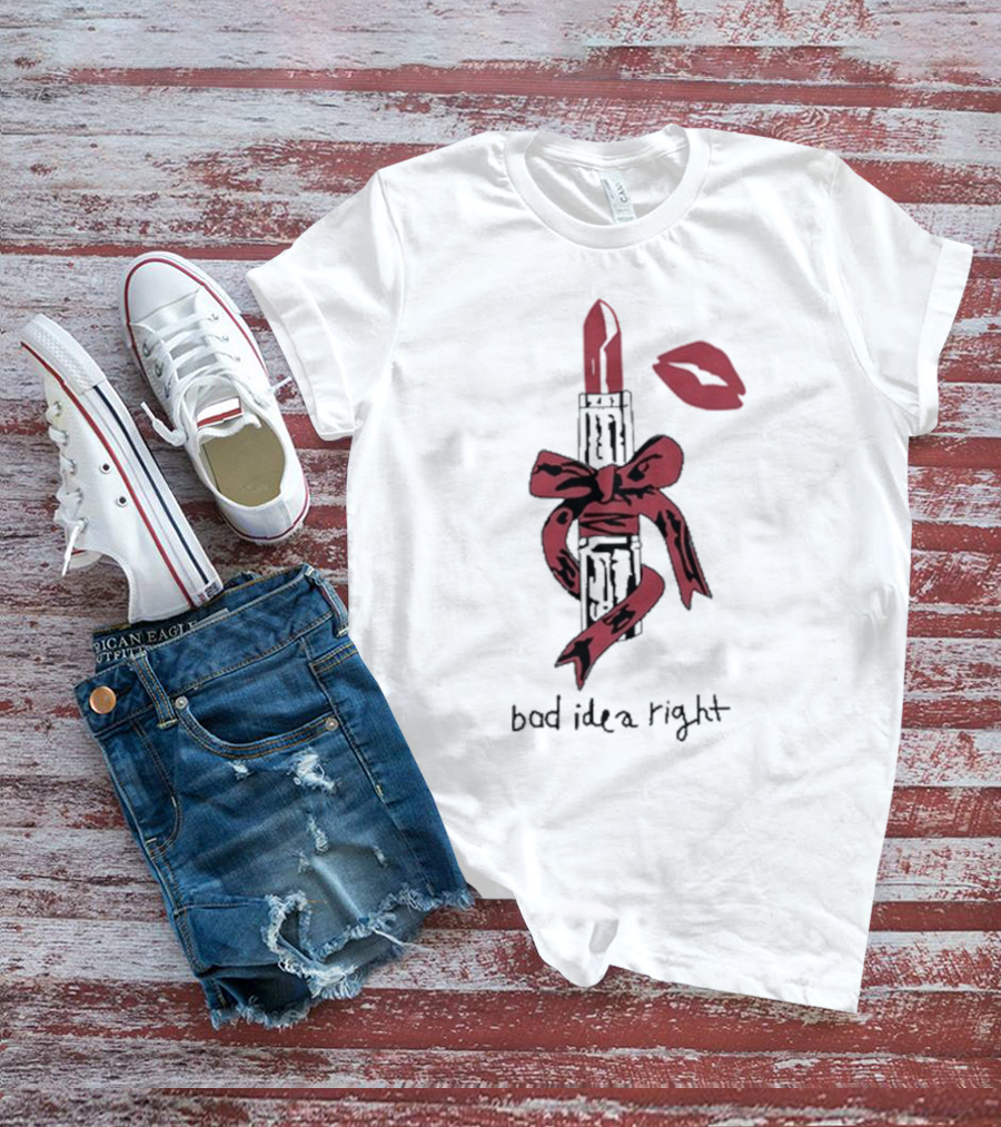 Bad Idea Right Lipstick With Red Bow And Kiss Mark T-Shirt