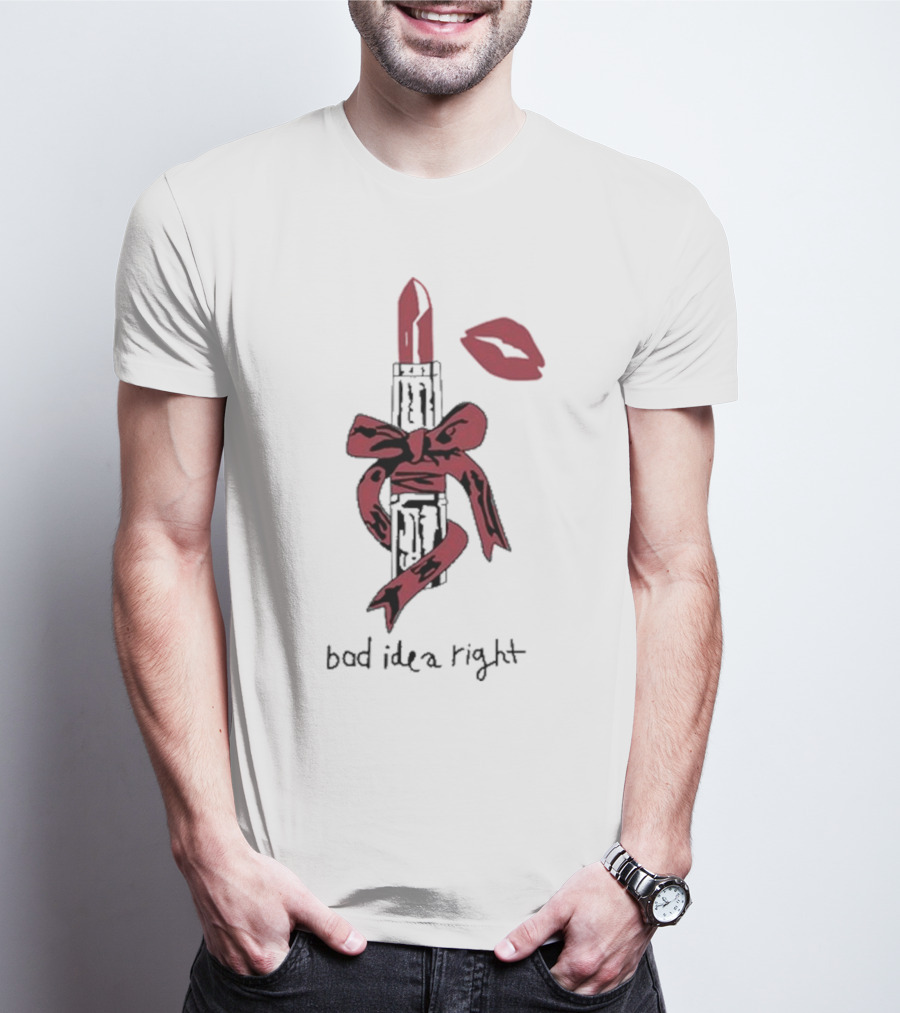 Bad Idea Right Lipstick With Red Bow And Kiss Mark T-Shirt