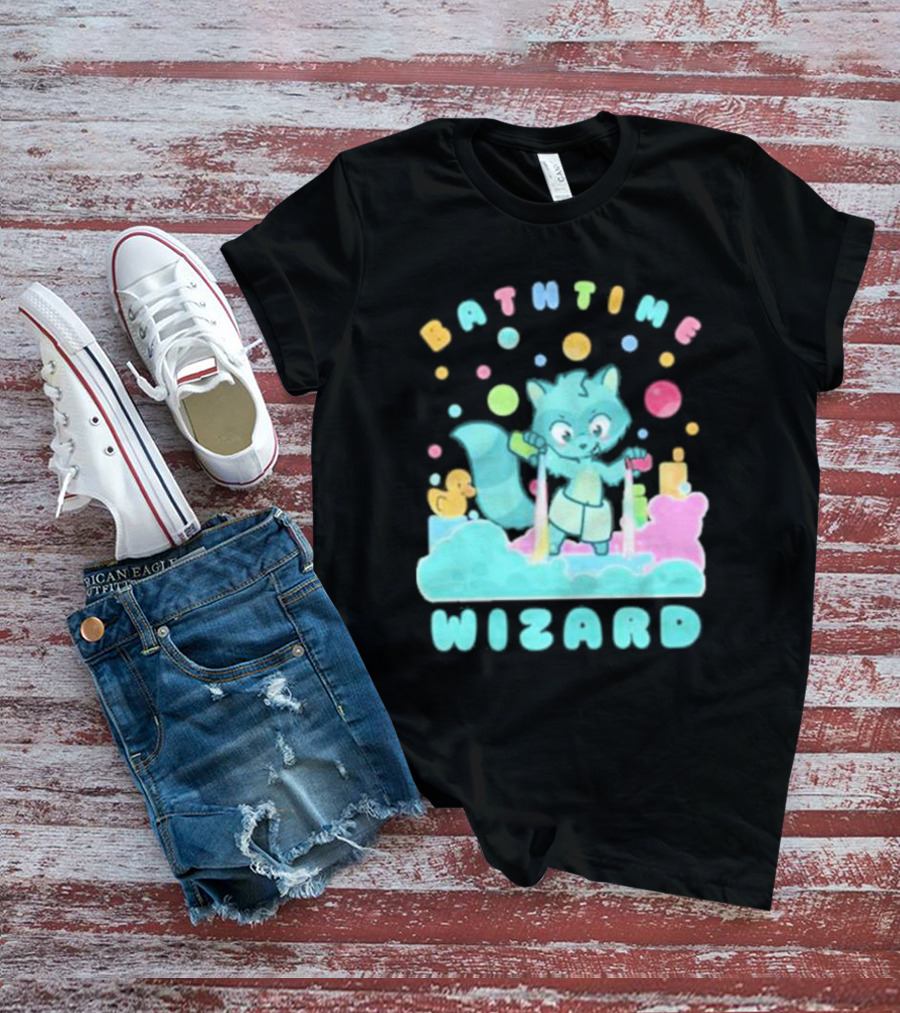Bathtime Wizard Colorful Bubbles With Raccoon And Rubber Duck T-Shirt