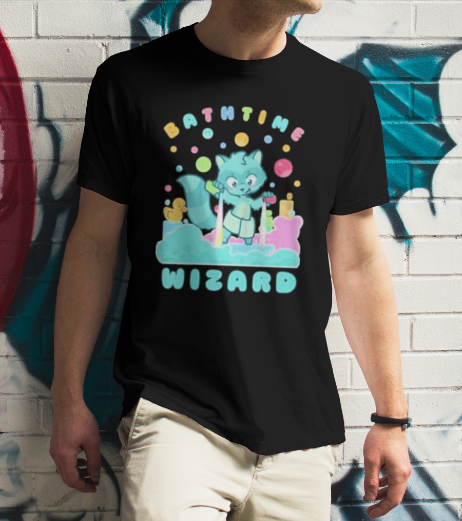Bathtime Wizard Colorful Bubbles With Raccoon And Rubber Duck T-Shirt