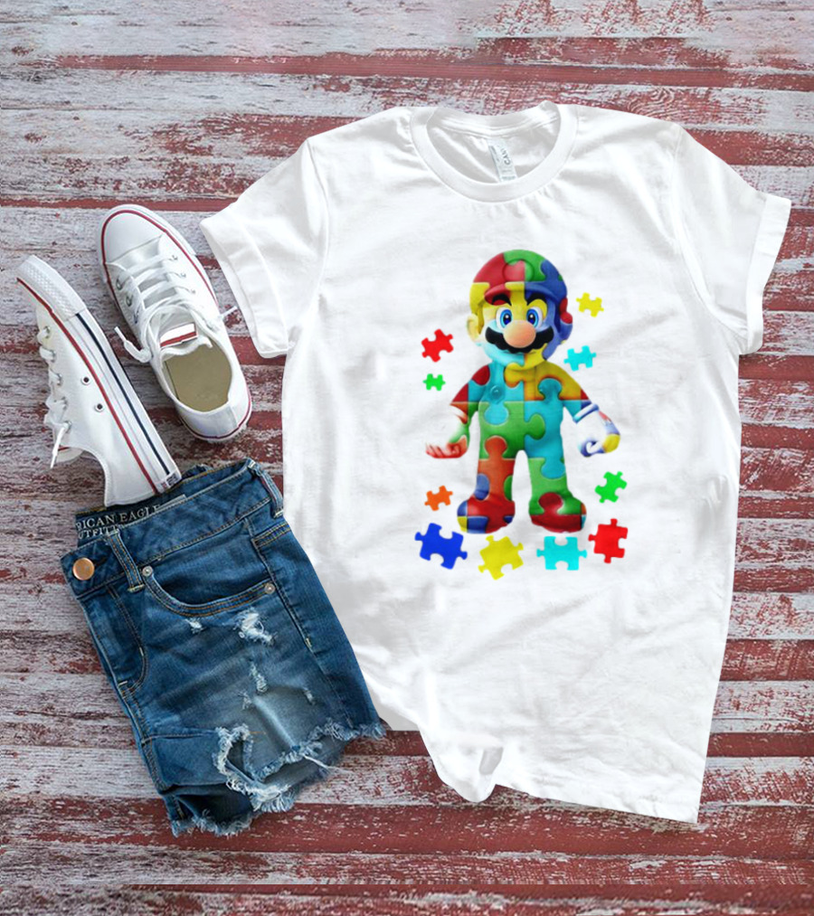 Super Mario Colorful Autism Puzzle Pieces T-Shirt