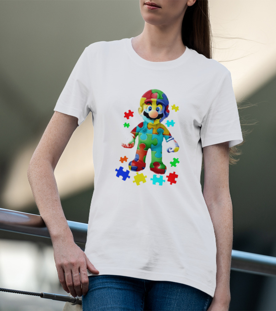 Super Mario Colorful Autism Puzzle Pieces T-Shirt