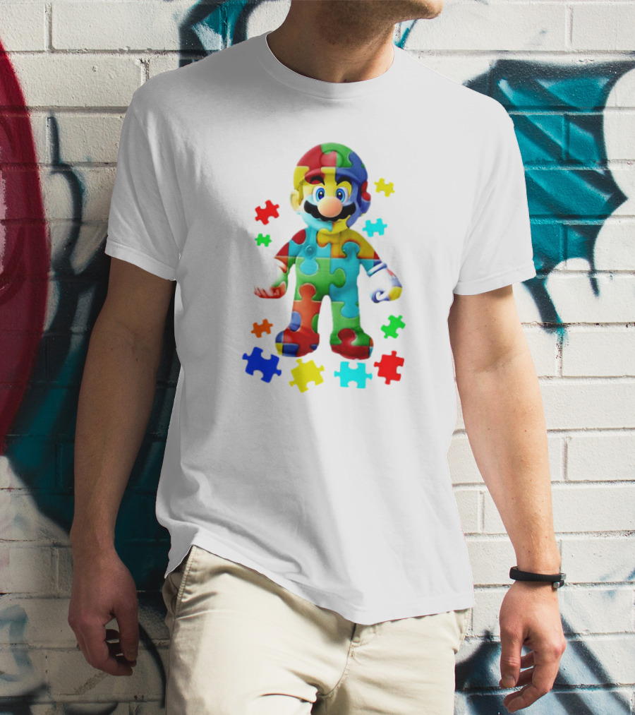 Super Mario Colorful Autism Puzzle Pieces T-Shirt