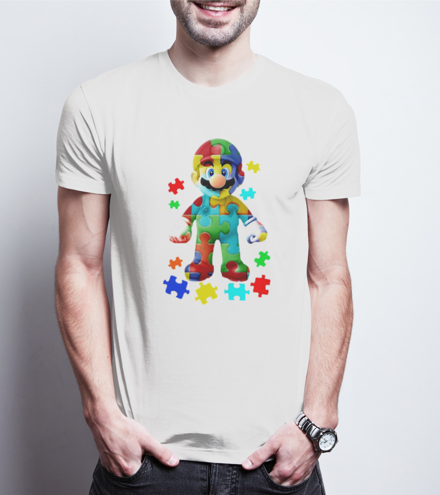 Super Mario Colorful Autism Puzzle Pieces T-Shirt