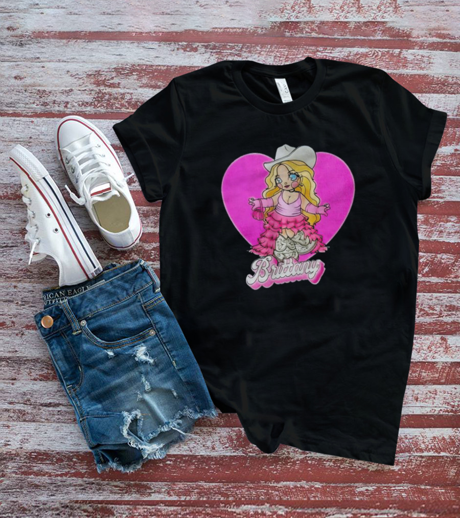 Brittany Cowgirl Cartoon Pink Heart Fashion T-Shirt