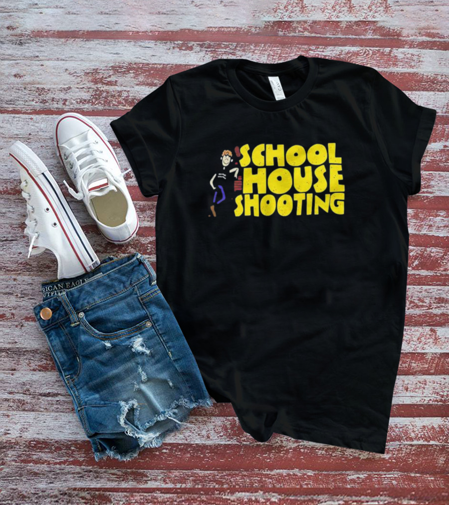 SCHOOL HOUSE SHOOTING Cartoon Character T-Shirt