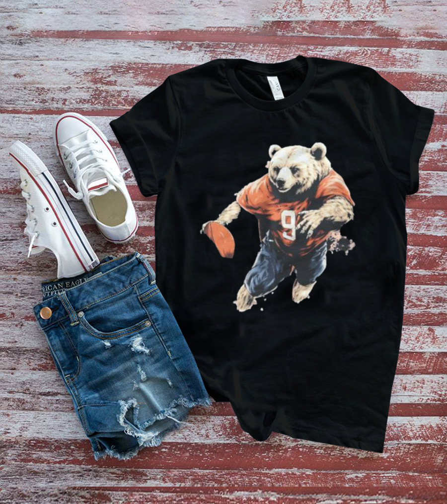 Brown Bear Number 9 Football Action T-Shirt