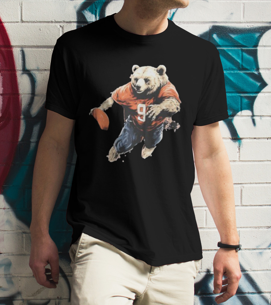 Brown Bear Number 9 Football Action T-Shirt