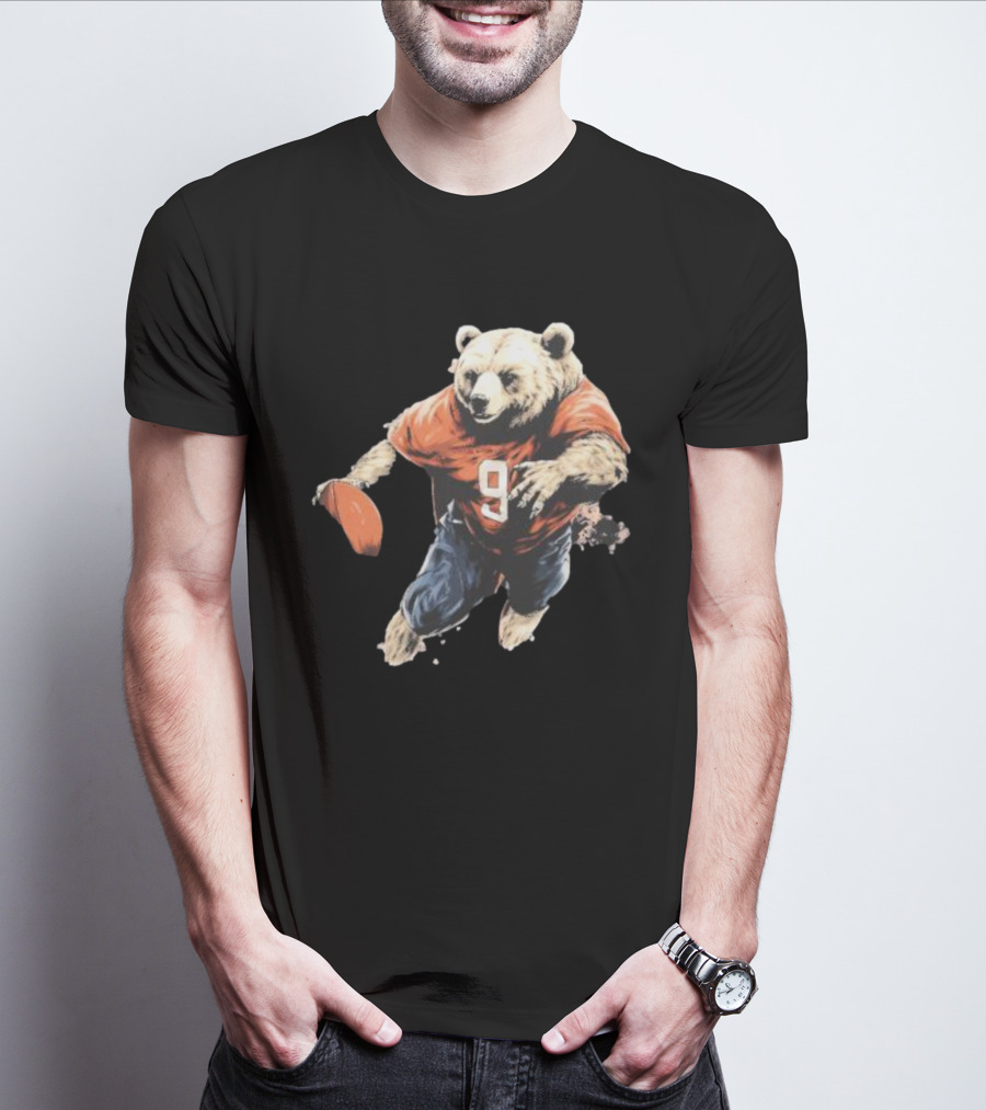 Brown Bear Number 9 Football Action T-Shirt